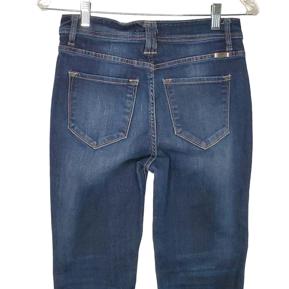 KanCan Women's Flared Jeans, Button Fly Distressed Dark Wash Size 5, 26" Waist - Picture 6 of 11